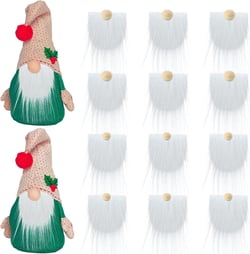 Christmas Gnome Beard, 12PCS Precut Faux Fur Gnome Beard with Round Wooden Balls, Handmade DIY Crafts Dcoration Supplies White