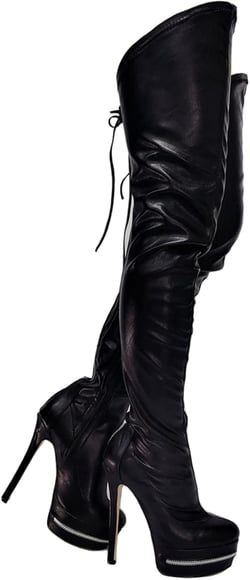 Vujkliy Women's Black Stretch Leather Platform Over-The-Knee Boots,Fall Fashion Zipper Thigh High Boots,6inch Stiletto Heels Long Boots,Winter Boots 10 Black