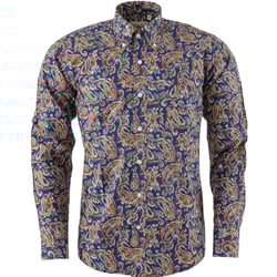 Relco Mens Long Sleeve Paisley Print Shirt Navy Blue