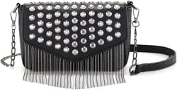 Ayliss Women Crossbody Handbag Purse Small Rivets Studded Tassel Shoulder Bag Clutch Gothic Punk Rock Party Funky Bag (Rectangle Black)