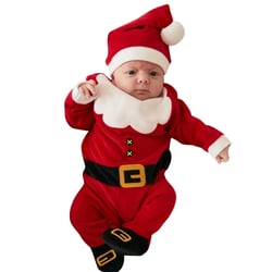 Baby Costume 2PC Newborn Velvet Xmas Long Sleeve Jumpsuit Romper Hat Outfits Infant Chrismas Santa Claus Dress Set Red 0-3 Months