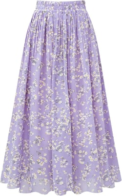 Kingfancy Women's Pleated Skirt Chiffon Elastic Waist A-Line Midi Length Skirt XX-Large Lavender Floral