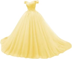 XYAYE Women's Puffy Tulle Quinceanera Dresses Ball Gown Off Shoulder Lace Prom Dresses Sweet 15 Party Gowns XY063 18 Plus Yellow