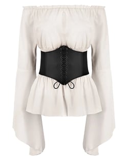 IWEMEK Fall Tops for Women Corset Waist Belt Victorian Blouses Cosplay Pirate Costume Off Shoulder Fancy Gothic Clothing