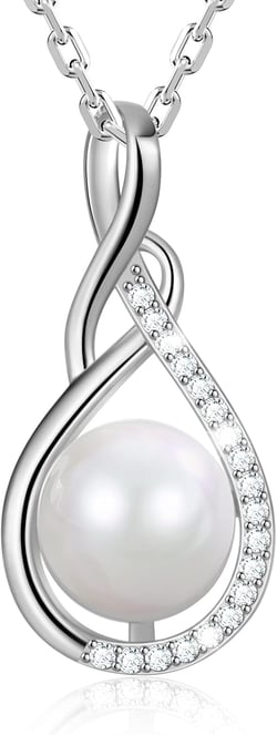 Freshwater Pearl Necklaces for Women, Sterling Silver Infinity Necklace with AAAA 11-12mm Genuine Pearl, Hypoallergenic 18K Gold Plated Elegance White Pearl Necklace Jewelry for Women 18K Real White Gold Plated S925