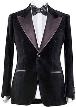 GATMSTZ Men Peak Lapel Regular Fit Velvet Jacket One Button Wedding Party Blazer 44 Black