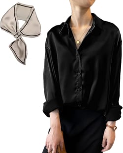 Pantete Womens Satin Silk Button Down Shirt Long Sleeve Casual Office Blouse Top Breathable & Silky X-Small Black
