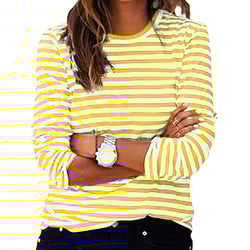 AKOEE Womens Cotton Striped T Shirts Long Sleeve Round Neck Basic Tees Fall Winter Tops Casual Pullover Tshirts (XL, Yellow)