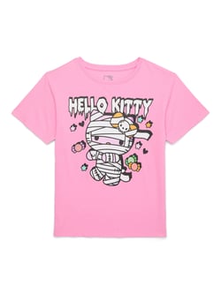 Hello Kitty Girls Halloween Short Sleeve Graphic T-Shirt with Glitter, Sizes 4-16