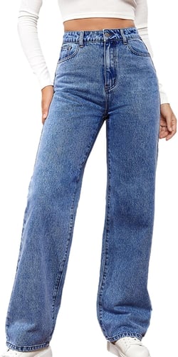 Bootcut Jeans for Women High Rise Straight Leg Denim Pants Stretchy Trendy Trousers Fashion Skinny Loose Fit Jean Pants Medium Blue