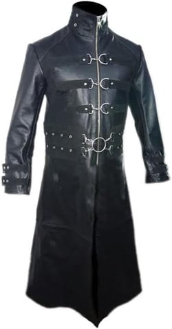 Mens Real Black Leather Goth Matrix Trench Coat Steampunk Gothic Van Helsing XX-Large Black