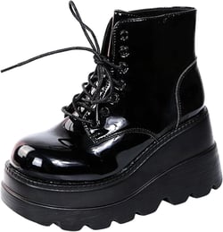 Ctreela Gothic Platform Booties for Women Black PU Leather Chunky Block Heel Boots Combat Ankle Boot Punk Motorcycle Wedges 6.5 Black
