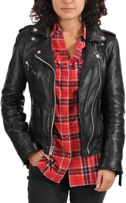 World of Leather Women's Biker Moto Lambskin Leather Jacket Racer Classic Large Black