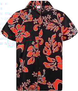 Hawaiian Shirt Men JK-Funky Casual Button Down Shortsleeve Unisex Flowers Tribal Aloha Hibiscus Print Jk_hibiscus-print-black-red 5X-Large