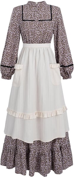 CR ROLECOS Womens Pioneer Dress Floral Prairie Dresses Long Sleeve Pilgrim Colonial Costume X-Large Purple