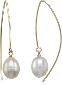LTC Designs 14 k Gold Filled Marquise Hook Earrings with Cultured Rice White Freshwater Pearl Drops, 7.5-8 mm for Women, Men,and Friends. Great for Everyday Wear. Pearls or the June Birthstone.