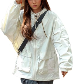 Women's Lightweight Waterproof Jacket Zipper Up Rain Coat Suncreen Windproof Hooded Athletic Jacket with Pockets X-Large Ivory