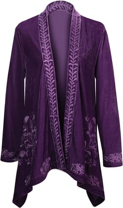FLORIANA Womens Embroidered Kimono Cardigan Velvet Blazer Open Front Kimono Top - Purple, XL