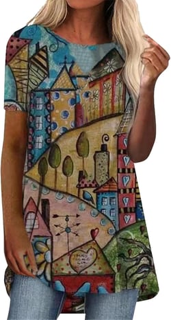 Women's Classic-Fit Printed Tops Stretchy Short Sleeve Blouses 2023 Summer Breathable Roubd Neck T Shirt Mint Green-2 Small