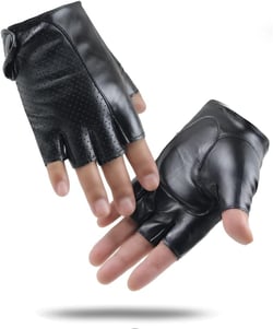 LJCZKA Fingerless Driving Perforated Leather Gloves PU Faux Leather Half Finger Glove for Men Women Teens (Black) (Black) (Black)