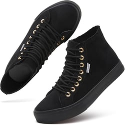 hash bubbie Women's High Top Sneakers Lace up Fashion Sneakers Suede High Tops Shoes Tennis Shoes 8.5 Full Black