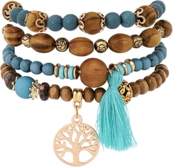 MINACHI Beaded Bracelets, 4-Piece Layered Bracelet Set with Tree Charm, Bohemian Jewelry for Women
