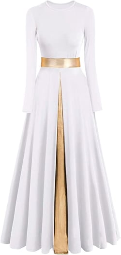 Z&X Praise Dance Modern Worship Liturgical Long Dresses for Women Metallic Color Block Church Robe Lyrical Dancewear Large 022 White