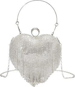 QWINEE Women's Shiny Heart Shape Mini Rhinestone Decor Clutch Underarm Bag Fashion Heart Shape Sparkle Purse Handbags for Evening Party Prom Bags Silver one-size