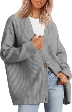 SMIDOW Women's Cardigan Sweaters 2023 Open Front Oversized Button V Neck Loose Soft Knit Fall Fashion Lightweight Outwear #04 Dark Gray Small