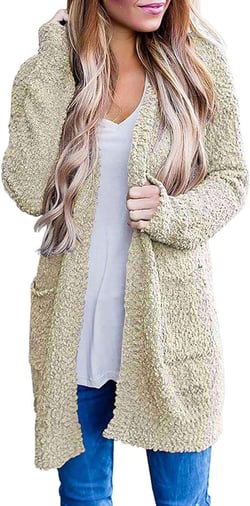 Parise Compression Socks for Women Winter Fluffy Popcorn Cardigan for Women 2023 Fall Casual Long Sleeve Open Front Soft Chunky Knit Sweater Coat Outwear(Beige,X-Large)