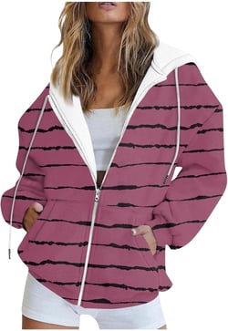 Women Zip Hoodies Teen Girls Fall Long Sleeve Jacket Cute Drawstring up Hoodie Light Breathable Sport Coat A-7-hot Pink Large