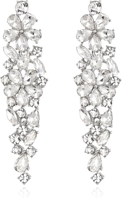 EleQueen Sparkle Marquise Rhinestone Crystal Statement Dangle Earrings for Women, Art Deco Prom Chandelier Drop Earrings for Wedding Bridal Clear Silver-Tone