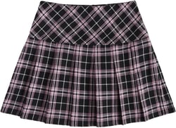 WDIRARA Women's Casual Plaid High Waist Pleated A-Line Uniform Mini Skirt X-Small Black and Pink