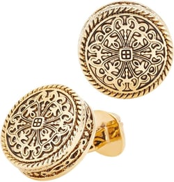 WADORN Metal Cufflinks for Men, Brass Men's Cuff Links Vintage Engraved Floral Cufflinks Round Shirt Cuff Links Antique Golden