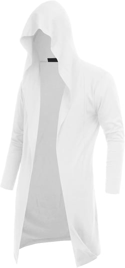 Mens Cardigan Long Open Front Draped Lightweight Hooded Sweater with Pockets X-Large Long Sleeve_white