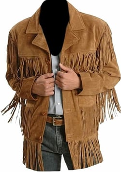 Traditional Western Cowboy Jackets for Men | Native American Suede leather Overcoat with Fringes - Brown XX-Large Suede