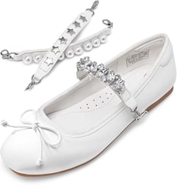 DREAM PAIRS Girls Dress Shoes Interchangeable Straps Fashion Bow Ballerina Flower Girl Ballet Flats DIY 3 Little Kid White
