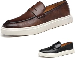 Men's Leather Platform Penny Loafers Fashion Round Toe Slip On Tuxedo Dress Shoes for Party Wedding Smoking Shoes 11 Brown