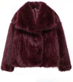 Mtsebmves Women's Faux Fur Cropped Jacket Long Sleeve Button Warm Winter Coats Shaggy Fluffy Outerwear with Pockets Burgundy Small