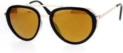 Womens Aviator Sunglasses Retro Fashion Double Frame Mirror Lens UV 400 Black Gold (Brown Mirror) 54 Millimeters