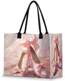 Pink Dancing Shoes Tote Bag for Women Large Beach Bag Reusable Grocery Bags Tote Bag for Work Shopping Travel Beach