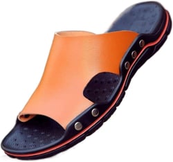 Men's Slide Sandals Open Toe Fixed Strap Outdoor Beach Leather Water Resistant Slide Sandal 8.5 Brown
