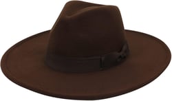Fedora Hats for Men Women, Flat Top Wide Brim Hats for Men Classic Suede Panama Hat with Belt Dress Hats for Men Coffee
