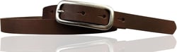 Leather Womens Belt Slim Silver Buckle 0.8 inch waist size 47.5 inch (120 cm) Dark Brown