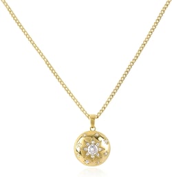 Gold Pendant Necklace for Women 14K Gold Plated Coin Pendant Necklace Adjustable Chain Disc Round Charm Initial Statement Necklace Trendy Jewelry Gift for Her North Star Pendant