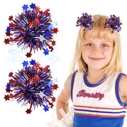 July 4th Patriotic Pom Pom Hair Clips Girls Kids Metallic Cheer Bow Barrette Glitter Red White Blue Decor Accessories Independence Day Party Favor Gift for Cheerleader Women 4th of July
