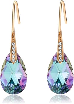 Austrian Crystal Teardrop Dangle Earrings for Women Drop Hook Earring 14K Rose Gold Plated Hypoallergenic Jewelry Vitrail Light