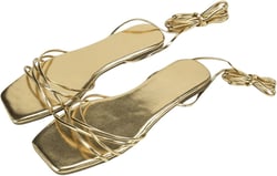 GORGLITTER Women's Lace Up Strappy Flat Sandals Metallic Tie Up Dressy Crisscross Slide Sandals 7.5 Gold