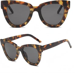 Women Lady Retro Cat Eye Sunglasses Designer Square Frame Eyeglass Shades UV Protection (Tortoiseshell+Grey)