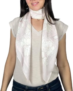 100% Pure Silk Designer 100x100cm square fashion scarf, head wrap for sleeping, hijab, women and men, lightweight Subtle Pink Princess Flowers